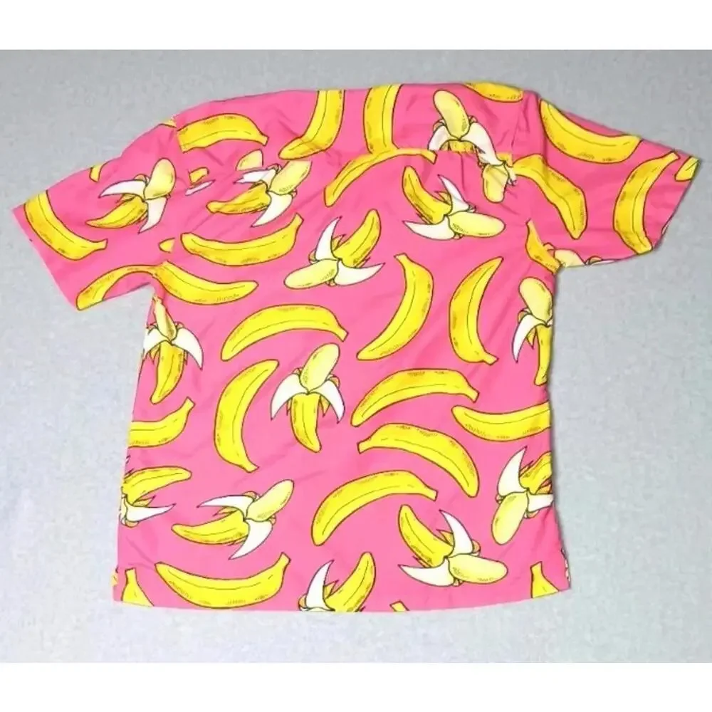 Uzzi Amphibious Gear Button Up Shirt Short Sleeve Mens Size Small Pink Bananas - Picture 11 of 11
